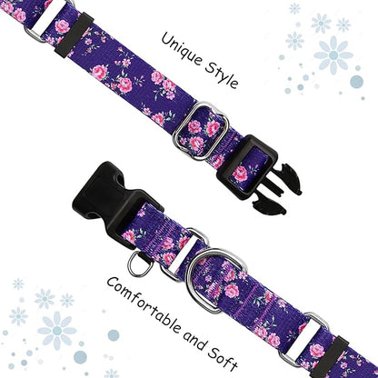 Martingale Collar for Dogs with Buckle Purple Floral Girl Female Soft Nylon Dog Collars for Extra Large Dogs (Purple Flower, XL)