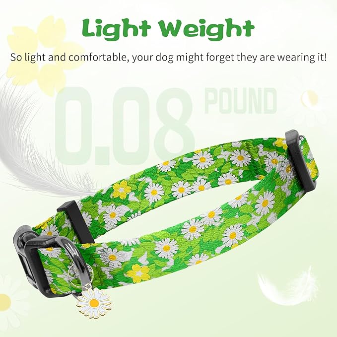 Kazazoo Dog Collar Cute and Soft Nylon Puppy Collar for Boy and Girl, Adjustable Dog Collars for Small Medium Dogs, Green Daisy-XS