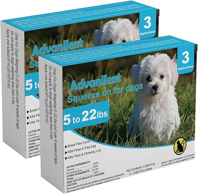 Flea and Tick Prevention for Dogs, Flea and Tick Treatment for Small Dog Puppy, Flea & Tick Control, 5-22 Pounds, 6 Doses