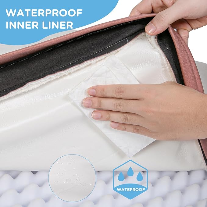 Orthopedic Dog Bed for Extra Large Dogs, Jumbo Waterproof Deluxe Plush Dog Crate Bed with Removable Washable Cover & Anti-Slip Bottom, Egg Crate Foam Pet Bed Mat, 47.5 x 29 Inches, Pink