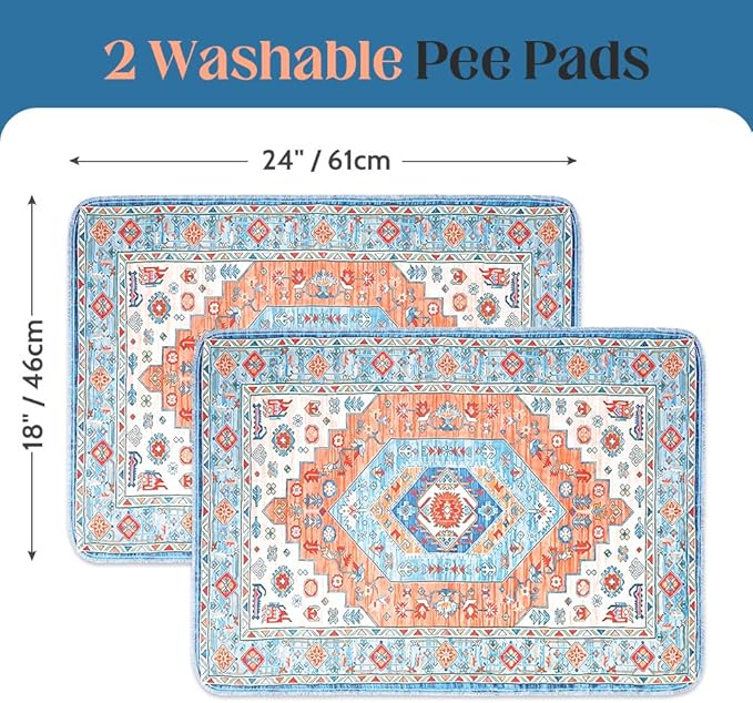 Washable Pee Pads for Dogs 2 Pack Reusable Puppy Training Pads 24"x18" Super Absorbent Waterproof Dog Training Pads, Non-Slip Potty Pads Whelping Pads Litter Mat Pet Supplies - Orange/Mix