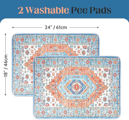 Washable Pee Pads for Dogs 2 Pack Reusable Puppy Training Pads 24"x18" Super Absorbent Waterproof Dog Training Pads, Non-Slip Potty Pads Whelping Pads Litter Mat Pet Supplies - Orange/Mix