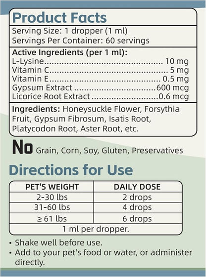 Nasal Health Support Drops for Cats & Dogs, Pet Sinus & Respiratory Comfort Supplement, Helps Maintain Clear Breathing, Supports Seasonal Wellness & Immune Function