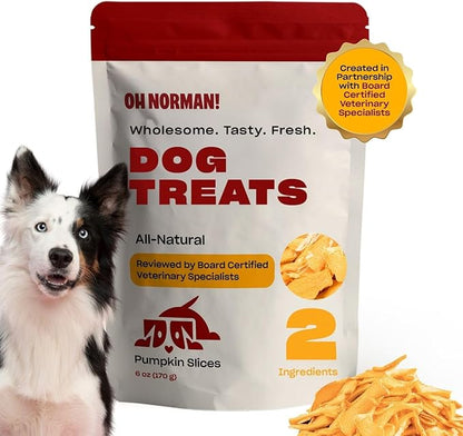 OH NORMAN! Two-Ingredient Pumpkin Dog Treats by Kaley Cuoco, Healthy Dog Treats for All Life Stages and Breeds, Air Dried, Ethically Sourced in Canada, 6 Oz