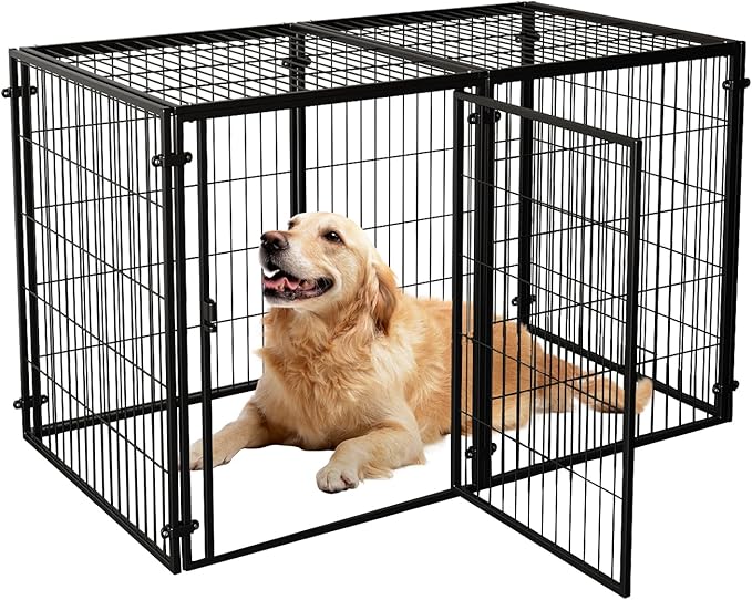 XPIY Large Dog Crate – Metal Kennel for Medium and Small Dogs, Safe Indoor & Outdoor XL Big Puppy Cage, Pet Playpen Yard, Dog Fence Playpen Easy Assembly (Black(No mat), 59Inch(No mat))