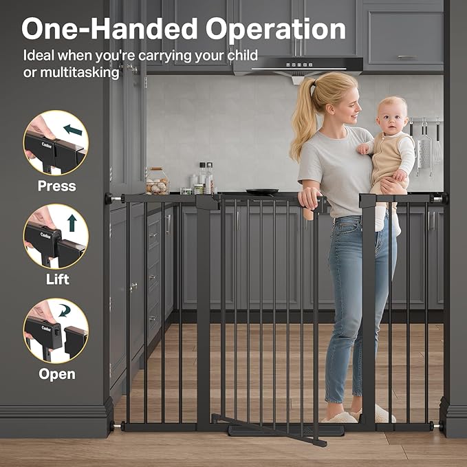 Cumbor 36" Extra Tall 29.7-51.5" Baby Gate for Stairs, Easy Walk Through Dog Gates for Doorways Extra Wide, Pressure Mounted Tall Pet Gate Indoor, Safety Auto-Close Child Gate for Kids, Black