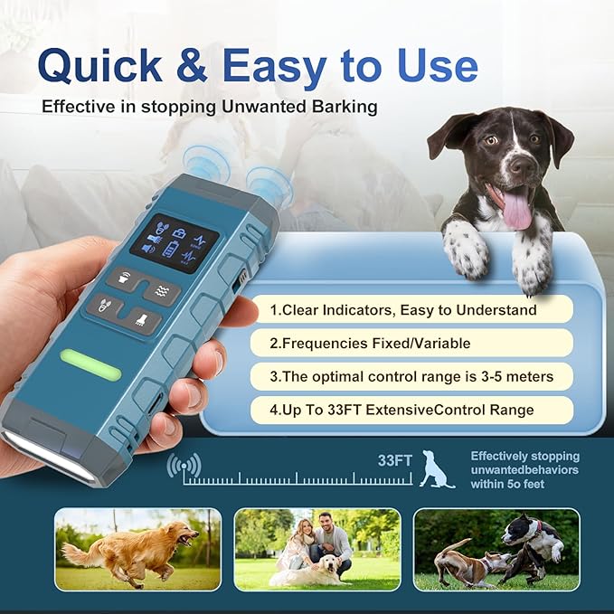 Dog Bark Deterrent Device,G3 Anti Barking Device for Dogs, Bark Stopper with Display,Ultrasound Dog Bark Deterrent,for Indoor/Outdoor/Safe and Effective Bark Stopper with Flashlight (Blue)