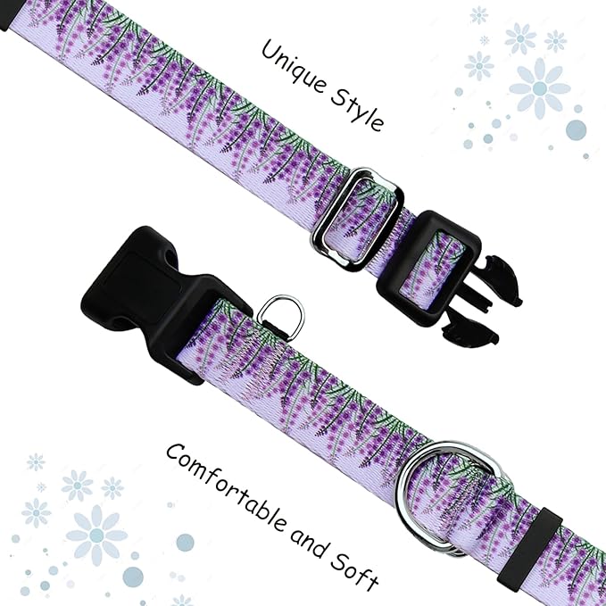 Martingale Collar for Dogs with Buckle Floral No Pull Adjustable Nylon Limited Slip Training Dog Collars (Purple Lavender, Medium)