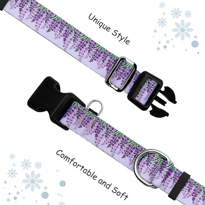 Martingale Collar for Dogs with Buckle Floral No Pull Adjustable Nylon Limited Slip Training Dog Collars (Purple Lavender, Large)