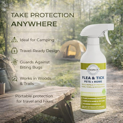 Flea Spray for Home & Pets - Flea and Tick Prevention for Dogs - Plant Based Repellent with Natural Essential Oils for Dog Flea Treatment Protection - Lemongrass Scent - 16 Fl Oz