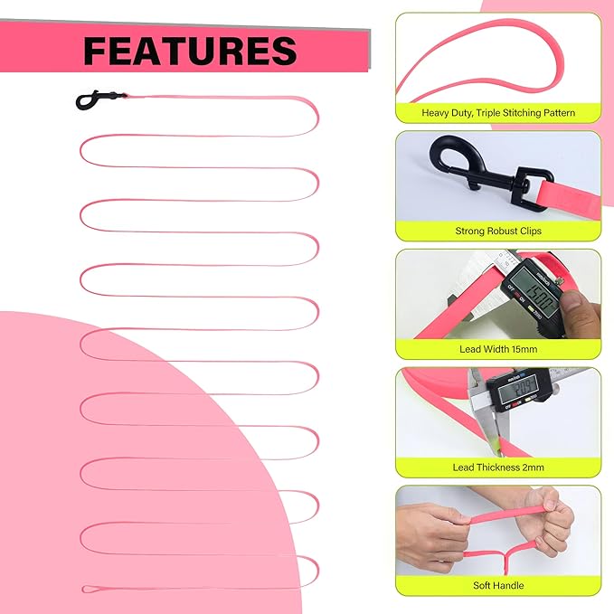 Dog Training Leash - Long Line for Recall & Obedience, Nylon Training Lead with Padded Handle, 15 ft / 20 ft / 30 ft / 50 ft / 100 ft - Long Leash for Dogs Outside, Small/Medium/Large