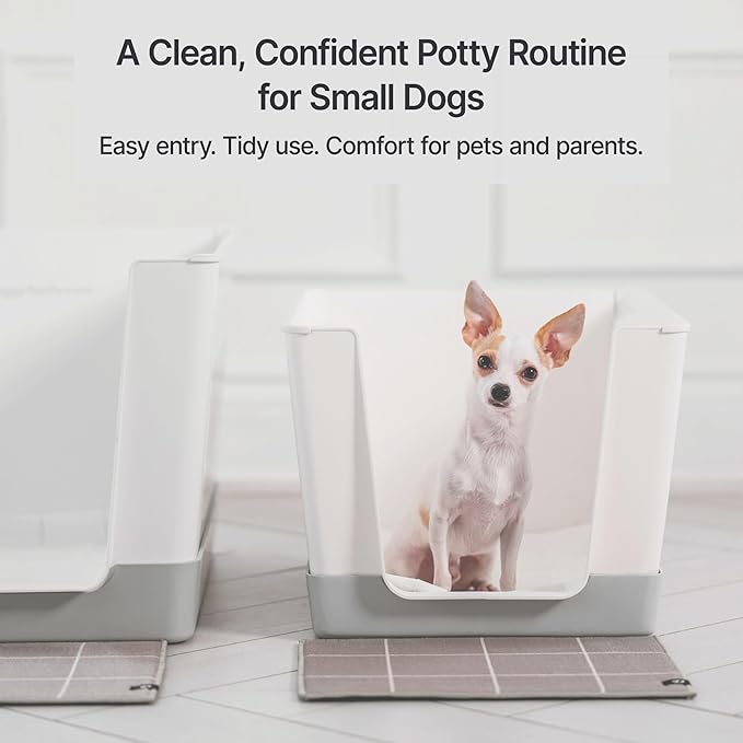 Indoor Dog Potty with High Walls and Low Entry for Small Dogs — Vertical Pad Holder, Splash Guard, and Clean Modern Design by DoggyBathroom (Regular, Light Grey)