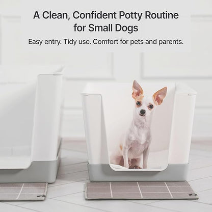 Indoor Dog Potty with High Walls and Low Entry for Small Dogs — Vertical Pad Holder, Splash Guard, and Clean Modern Design by DoggyBathroom (Regular, Light Grey)