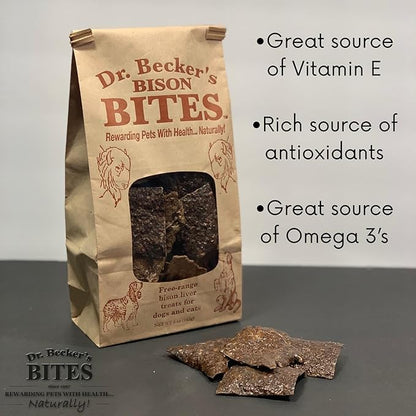 Dr. Becker's Bison Bites | 100% Pure Meat Protein | Grain Free Liver Training Treats for Dogs & Cats, 5 oz