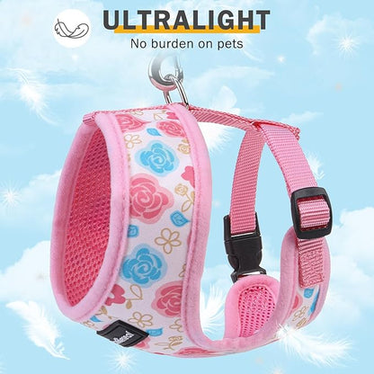 SCENEREAL Small Dog Harness Collar and Leash Set, Adjustable No Pull Pet Harnesses, No Chock Soft Mesh Vest for Doggie Puppy Medium Dogs Cats Girl or Boy,Chihuahua, Yorkie, Outdoor Walking