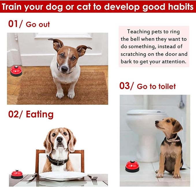 SlowTon Dog Doorbells, 2 Pack Metal Bell Dog Training with Non Skid Rubber Bottoms Dog Door Bell for Potty Training Clear Ring Pet Tool Communication Device for Small Dogs Cats (White+White)