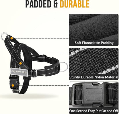 SlowTon No Pull Dog Harness - Heavy Duty Dog Harness and Leash Set for Medium Large Dogs, Reflective Tactical Harness with Soft Padded and Front Clip for Easy Walk and Training （B, M
