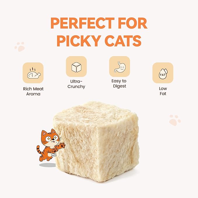 Freeze Dried Chicken Cat Treats, Single Ingredient Healthy Cat Snacks & Food Topper for Picky Cats, High Protein for Cats & Dogs, 9 oz