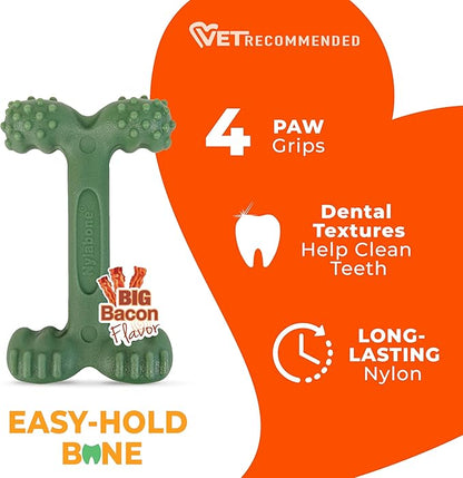 Nylabone Easy-Hold Dental Bone Power Chew Toy for Dogs, Dog Toys for Aggressive Chewers, Bacon Flavor, Large - Up to 50 lbs, 1 Count