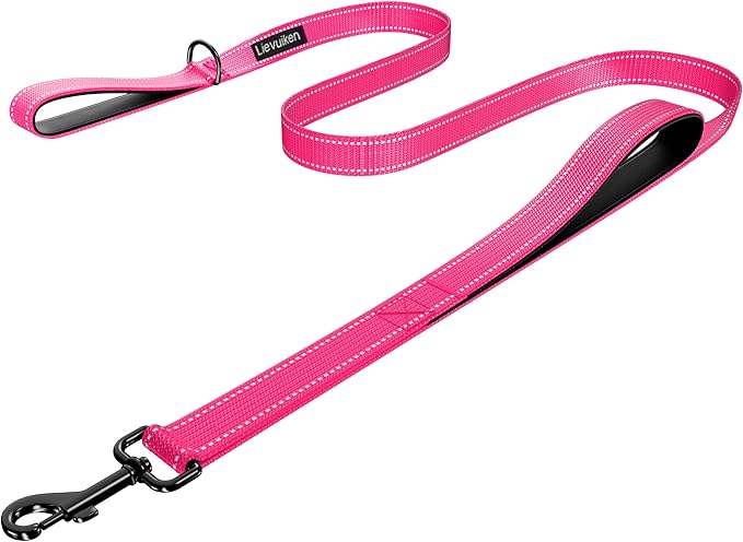 Dog Leash 4ft Long, Double Handle Dog Leash for Safety Control Training, Heavy Duty Dog Leads with Traffic Padded Handles, Reflective Leashes for Small Medium Large Dogs(4ft, Hotpink)