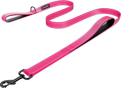 Dog Leash 5ft Long, Double Handle Dog Leash for Safety Control Training, Heavy Duty Dog Leads with Traffic Padded Handles, Reflective Leashes for Small Medium Large Dogs(5ft, Hotpink)