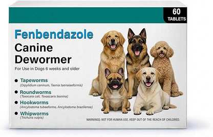 Dewormer for Dogs, (Fenbendazole) for Tapeworms, Roundworms, Hookworms and Whipworms
