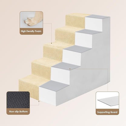 EHEYCIGA Dog Stairs for High Bed 22.5" H, 5-Step Dog Steps for Bed, Pet Steps for Small Dogs and Cats, Non-Slip Balanced Pet Ramp Indoor, Graige