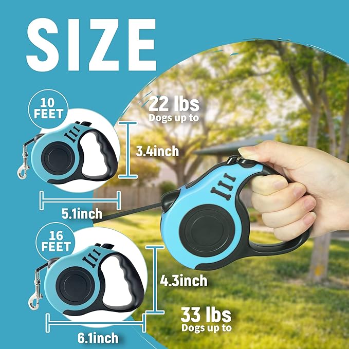 Retractable Dog Leash Automatic Telescopic Tractor Dog Tape, Pet Tape 10/16 FT Durable and Convenient, with Non-Slip Handle, Suitable for Small and Medium-Sized Dogs Lake Blue