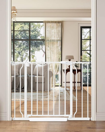 Baby Gate No Drilling, 29"-40" Auto Close Dog Gate Indoor for Doorways & Stairs, Pressure Mounted Adjustable Pet Gate, Easy Walk Through Child Gate for Children & Pets Stroller Friendly, White