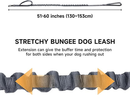 EXCELLENT ELITE SPANKER Tactical Bungee Dog Leash Military Adjustable Dog Leash Quick Release Elastic Leads Rope with 2 Control Handle（Grey