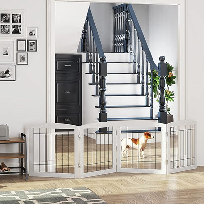Dog Gate - 4 Panel Foldable Pet Gate Indoor for Doorways, House, Stairs, Freestanding Gate for Dogs - 80x24 -Inch Puppy Safety Fence by PAWLAND, White