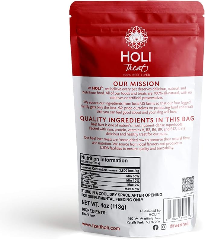 HOLI Freeze Dried Beef Liver Dog Treats – Single Ingredient Beef Dog Treats – Pasture Raised Liver Dog Treats Made in USA – Healthy Liver Treats for Dogs & Diabetic Dog Treat-Friendly - 8oz