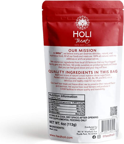 HOLI Freeze Dried Beef Liver Dog Treats – Single Ingredient Beef Dog Treats – Pasture Raised Liver Dog Treats Made in USA – Healthy Liver Treats for Dogs & Diabetic Dog Treat-Friendly - 8oz
