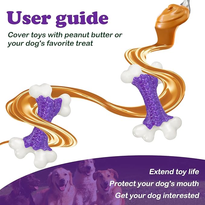 Kseroo 6-Pack Indestructible Dog Toys for Aggressive Chewers: Bacon Flavored Hard Nylon Bone Chew Toys, Tough Dog Chew Toys for Large Dogs, Dog Toys to Keep Them Busy for Medium Large Breed, Purple