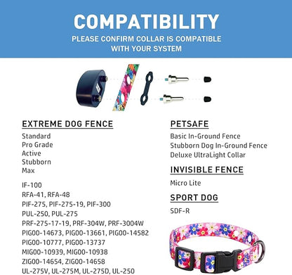 Rhea Rose 1 Inch Replacement Collar Strap Shock Collar with 2 Holes, Compatible with Nearly All Brands and Models of Underground Electric Dog Fences and Training Collars, Pink Daisy