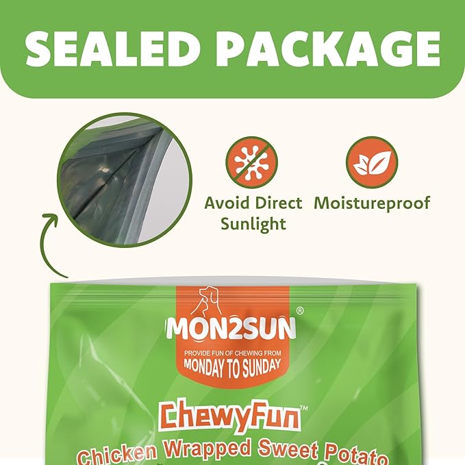 MON2SUN Chicken Wrapped Sweet Potato Dog Treats for All Breeds, Rawhide-Free Soft Chews for Training, No Artificial Colors, 25 oz