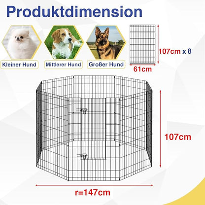 FDW 42 Inch Dog Pen 8 Panel Dog Playpen Indoor Outdoor Metal Puppy Pet Fence Portable Folding Animal Exercise Fence,Black