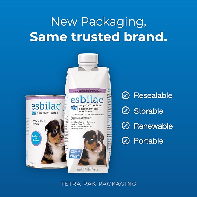 PetAg Esbilac Puppy Milk Replacer Liquid - 16 oz - Resealable, Ready-to-Feed Formula with Vitamins for Newborn Puppies to 1 year - Easy to Digest - Storable & Portable