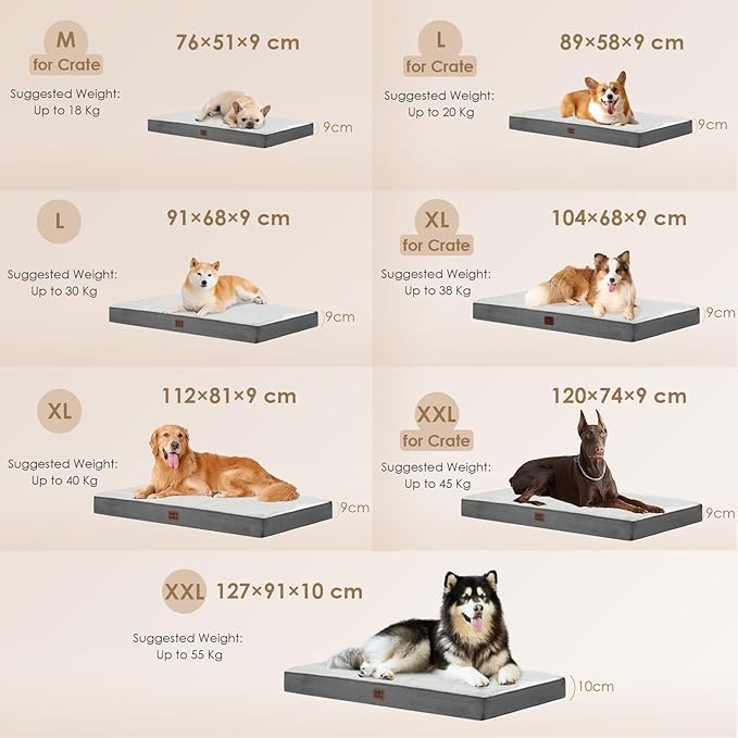 EHEYCIGA Orthopedic Dog Beds, Egg Crate Dog Bed Pet Mat with Washable Removable Cover, All Size Dogs