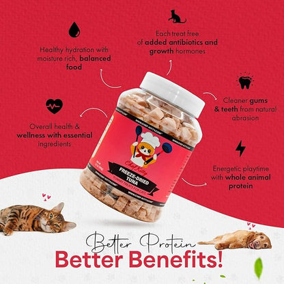 Tuna Cat Treats, 100% Wild Caught | Freeze Dried Dog Treats, High Protein | Grain-free, Single Ingredient Cat & Dog Food Toppers | No Additives or Preservatives | Inspected & Tested in USA | 3.5 oz