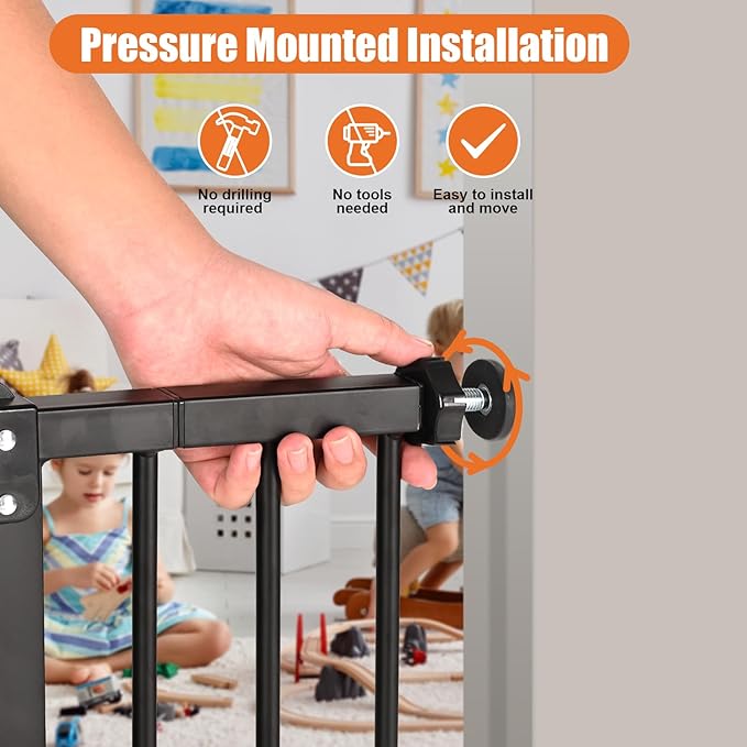 keny Extra Wide Baby Gate - Auto Close Safety Gate, Pressure Mounted, 29"-47.3", 30" Tall, Black