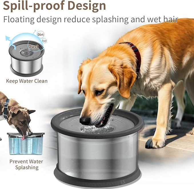 4.5L Dog Water Bowl No Spill 1.2 Gallon Stainless Steel Water Bowl for Dogs 150oz No Mess Slow Water Feeder with Anti-Slip Mat for Messy Drinkers 4.5L+2 Filters