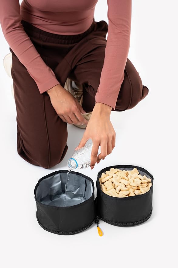 OllyDog Superbowl | Collapsible Dog Travel Bowl | 2 Compartment Food & Water | Foldable| Portable Dog Bowl | Hiking, Camping (Raven)