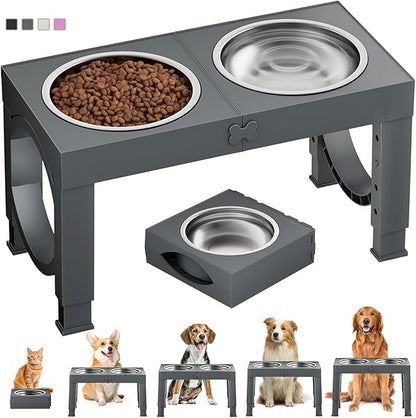 XIAZ Elevated Dog Bowls Large Breed Raised Dogs Bowl Stand Large/Medium Sized Dog Stainless Steel Food Water Bowl Stands 5 Heights Adjustable 9/11/12/14in Pet Feeder Dish Station