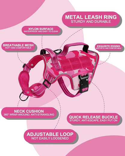 Small Dog Harness, Heavy Duty Tactical No Pull Dog Harness, No Choke, Easy On and Off Pet Vest with Molle System, Adjustable Reflective Dog Vest with Breathable Padded for Walking Hiking Training