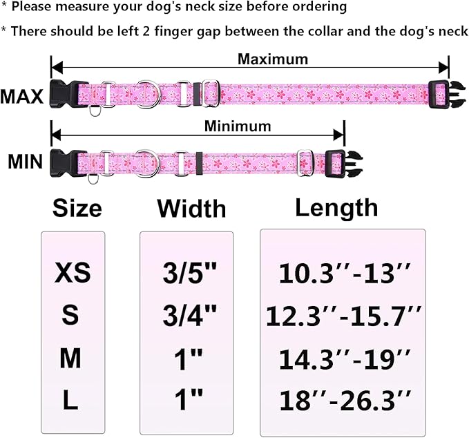 Reflective Martingale Collar for Dogs with Quick Release Buckle Cute Girl Female Flower Dog Collars (Pink Floral, Large)