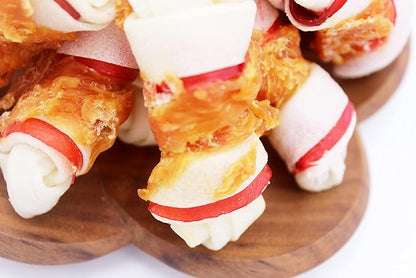 Dog Treats Chicken Wrapped Rawhide Bones for Small Dog Treats Puppy Chews Snacks Promotes Healthy Chewing Chicken Wrapped Knot 2.5" 0.5lb