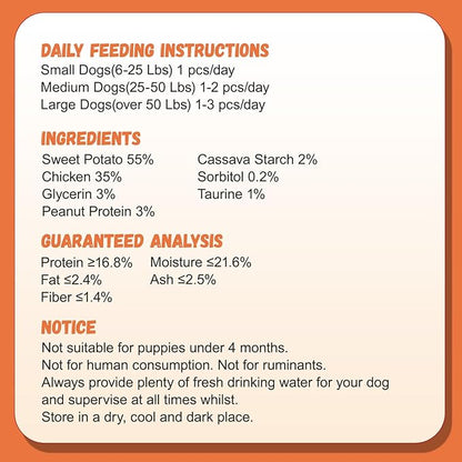 Pawmate Chicken Jerky Wrapped Sweet Potato Dog Treats w/Taurine, Healthy Dog Snacks Low Fat High Protein, Chewy Training Rewards Treats for Small Medium Large Breeds,10.6 oz, 13-17 Counts