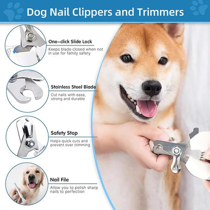 Dog Brush Dog Grooming Kit 7PCS Dog Brush for Shedding-Dog Brushes for Grooming, Dematting Comb for Dogs, Cat Nail Clipper with Nail File, Flea Comb, Pet Comb, Pet Bath Brush-Blue