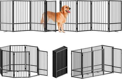 SNUOWU Full Metal Freestanding Dog Gate with Door, 36''Height Foldable Pet Dog Fence for Indoor & Outdoor, 8 Panels Extra Wide Free Standing TallDog Gates for Doorways,House,Stairs,Porch,Deck,Yard